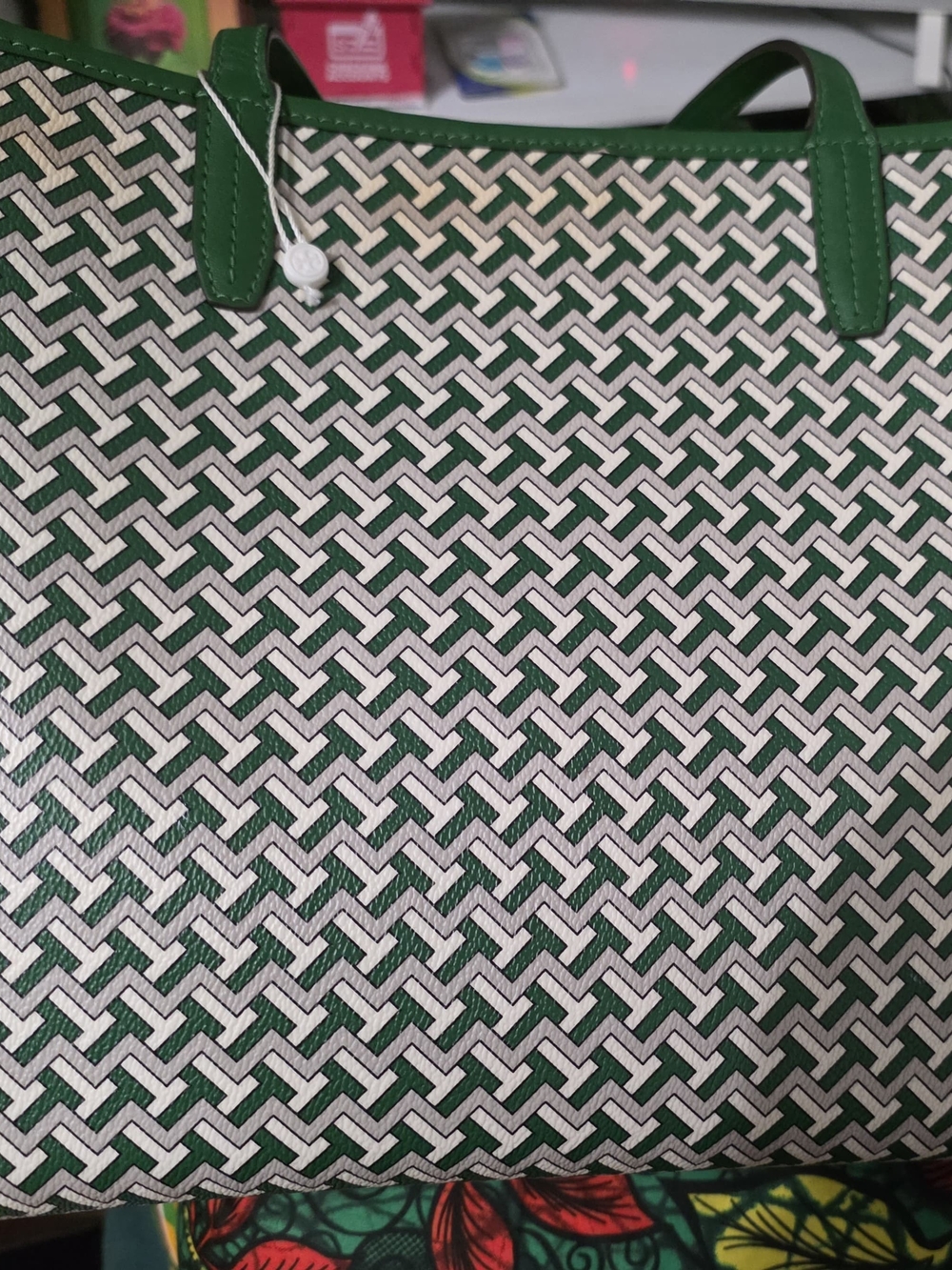 Tory Burch Green Patterned Stripe Tote Bag - Picture 8 of 9